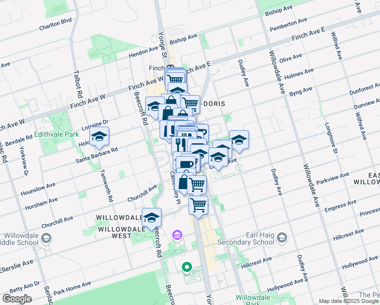 map of restaurants, bars, coffee shops, grocery stores, and more near in Toronto