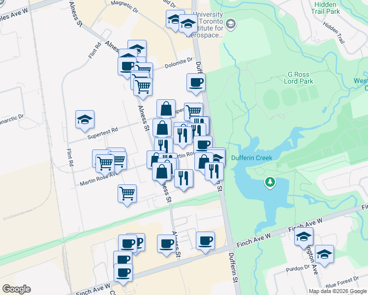 map of restaurants, bars, coffee shops, grocery stores, and more near in Toronto