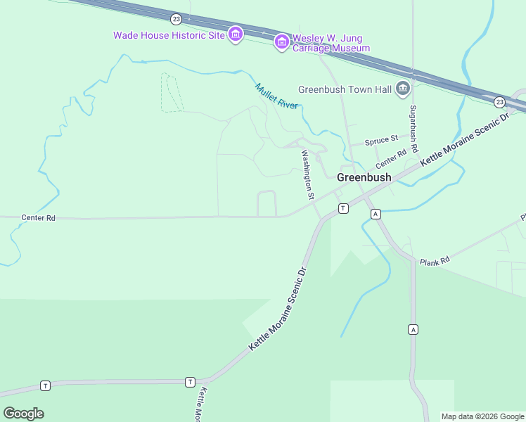 map of restaurants, bars, coffee shops, grocery stores, and more near W7883 Center Road in Glenbeulah
