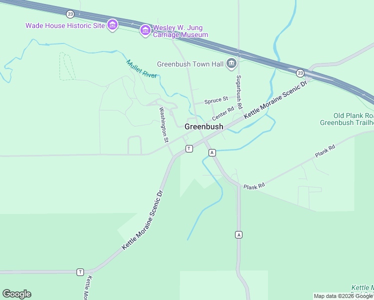 map of restaurants, bars, coffee shops, grocery stores, and more near W7809 County Road T in Glenbeulah