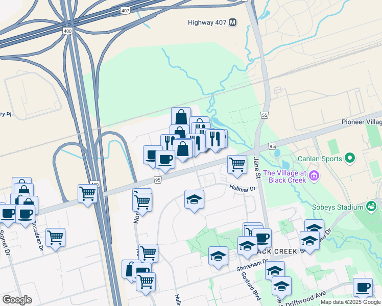 map of restaurants, bars, coffee shops, grocery stores, and more near 57 Adesso Drive in Vaughan
