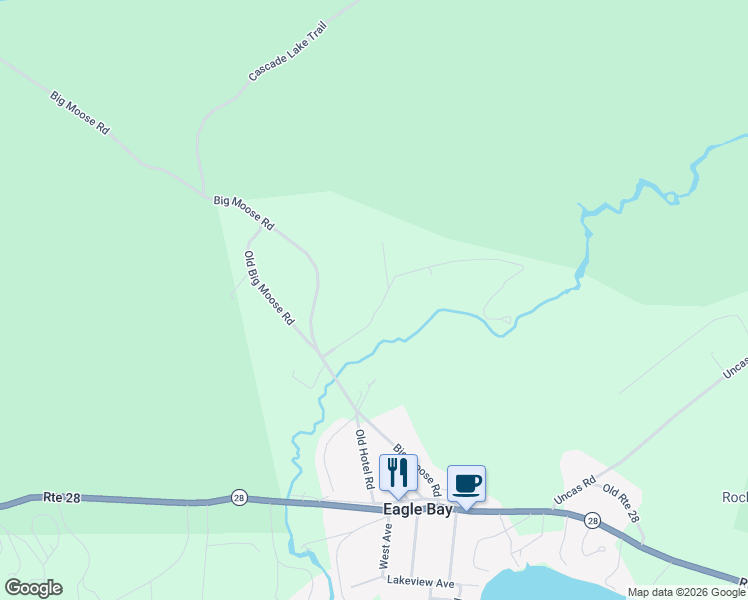 map of restaurants, bars, coffee shops, grocery stores, and more near 111 Eagle Creek Trail in Eagle Bay