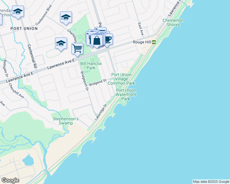 map of restaurants, bars, coffee shops, grocery stores, and more near 17 Wharfside Lane in Toronto