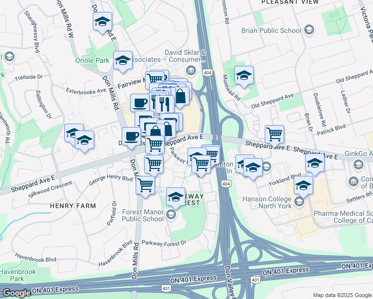 map of restaurants, bars, coffee shops, grocery stores, and more near in Toronto