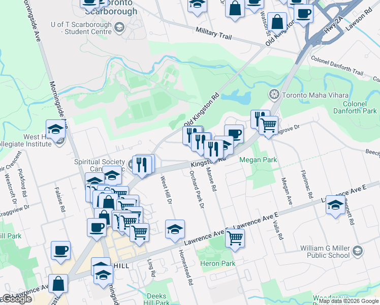 map of restaurants, bars, coffee shops, grocery stores, and more near in Toronto