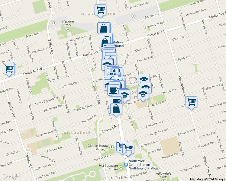 map of restaurants, bars, coffee shops, grocery stores, and more near  in Toronto