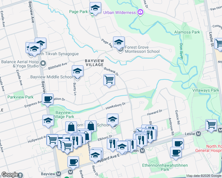 map of restaurants, bars, coffee shops, grocery stores, and more near 92 Citation Drive in Toronto