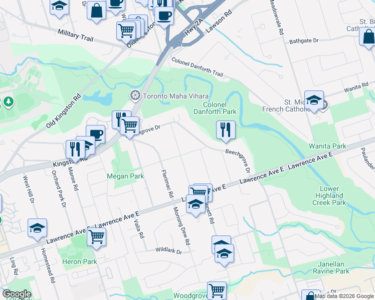 map of restaurants, bars, coffee shops, grocery stores, and more near in Toronto