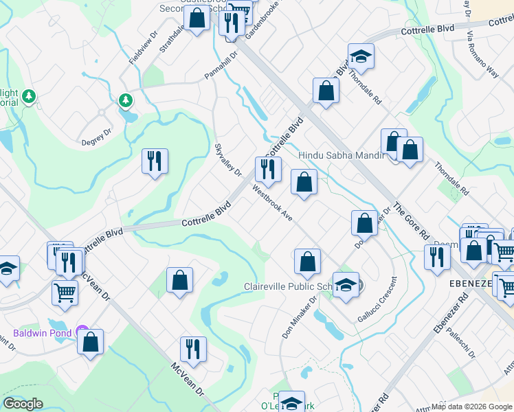 map of restaurants, bars, coffee shops, grocery stores, and more near 4 Invitational Road in Brampton