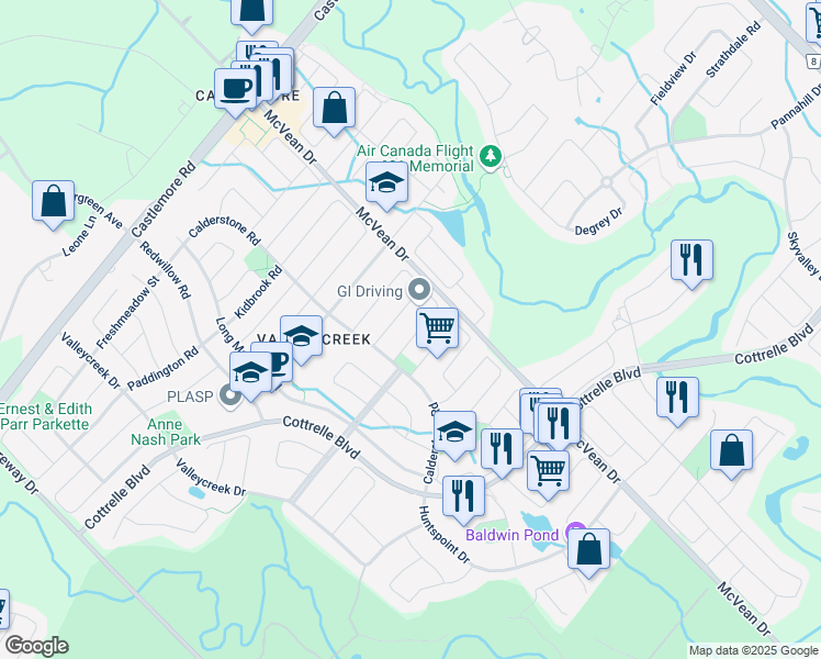 map of restaurants, bars, coffee shops, grocery stores, and more near 55 Lyndbrook Crescent in Brampton