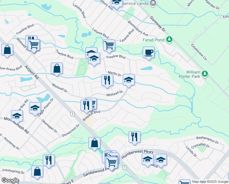 map of restaurants, bars, coffee shops, grocery stores, and more near 74 Maldives Crescent in Brampton