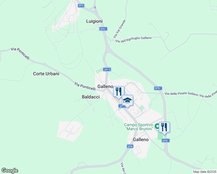 map of restaurants, bars, coffee shops, grocery stores, and more near 284 Via Romana Lucchese Galleno in Galleno