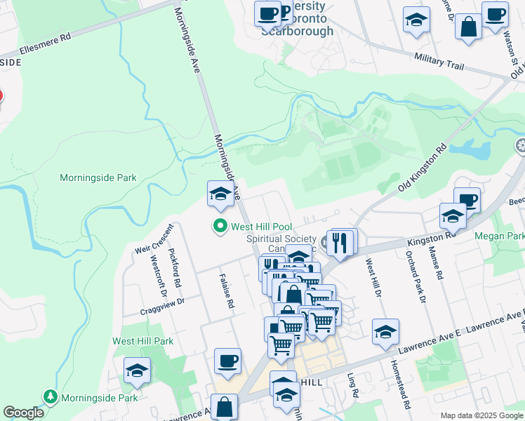 map of restaurants, bars, coffee shops, grocery stores, and more near 50 Amiens Road in Toronto