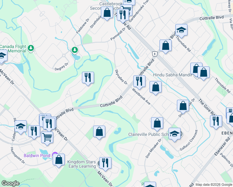 map of restaurants, bars, coffee shops, grocery stores, and more near 37 Riverplace Crescent in Brampton