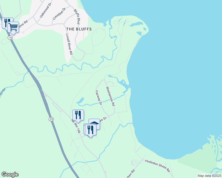 map of restaurants, bars, coffee shops, grocery stores, and more near 42 Weetamoe Road in Ossipee