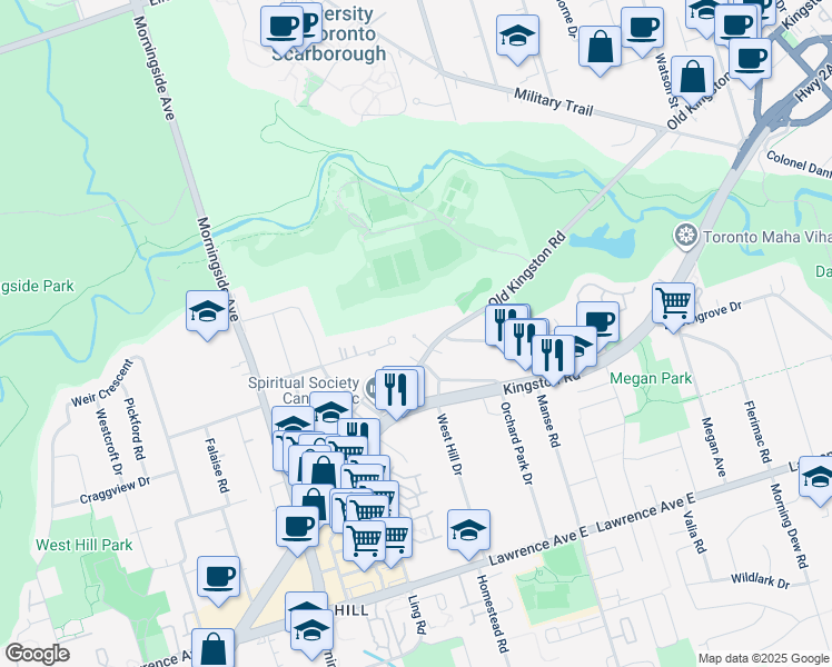 map of restaurants, bars, coffee shops, grocery stores, and more near in Toronto