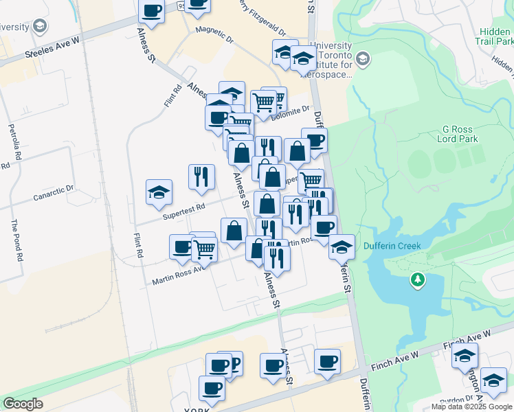 map of restaurants, bars, coffee shops, grocery stores, and more near in Toronto