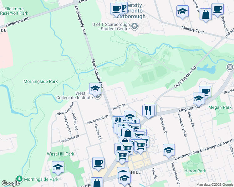 map of restaurants, bars, coffee shops, grocery stores, and more near in Toronto