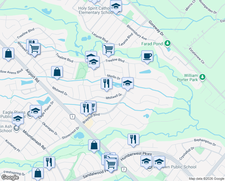 map of restaurants, bars, coffee shops, grocery stores, and more near 70 Maldives Crescent in Brampton