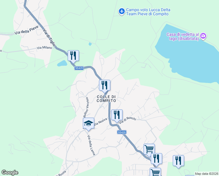map of restaurants, bars, coffee shops, grocery stores, and more near 723A Via di Tiglio in Capannori