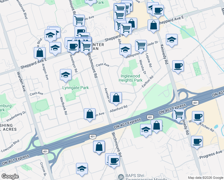 map of restaurants, bars, coffee shops, grocery stores, and more near 6 Murmouth Road in Toronto