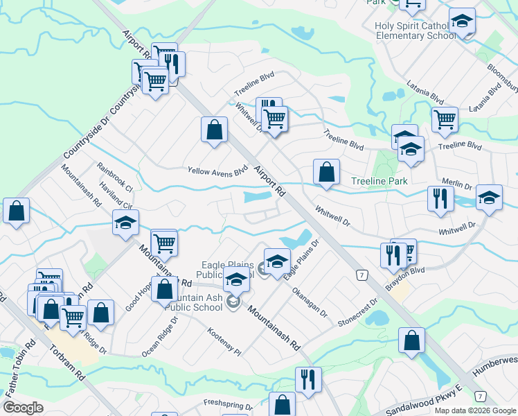 map of restaurants, bars, coffee shops, grocery stores, and more near in Brampton