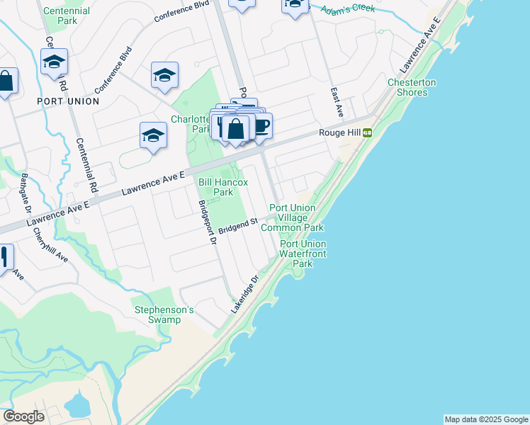 map of restaurants, bars, coffee shops, grocery stores, and more near 117 Vessel Crescent in Toronto