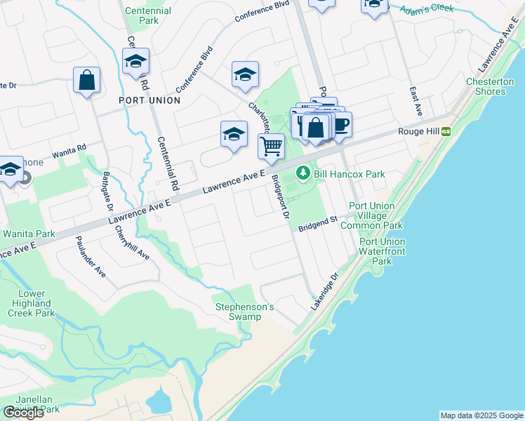 map of restaurants, bars, coffee shops, grocery stores, and more near 24 Bar Harbour Square in Toronto