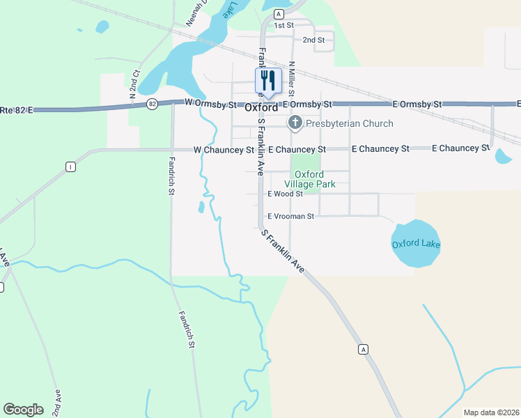 map of restaurants, bars, coffee shops, grocery stores, and more near 523 County Road A in Oxford