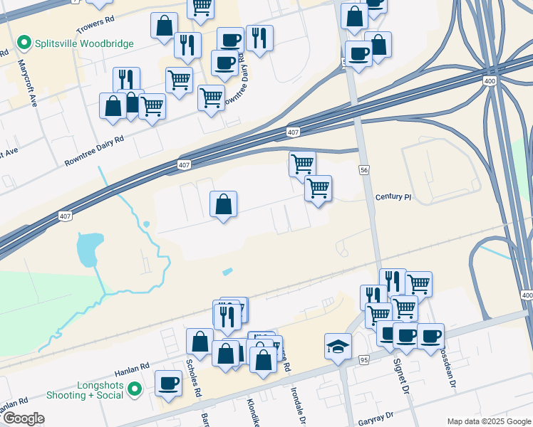 map of restaurants, bars, coffee shops, grocery stores, and more near 201 Aviva Park Drive in Vaughan