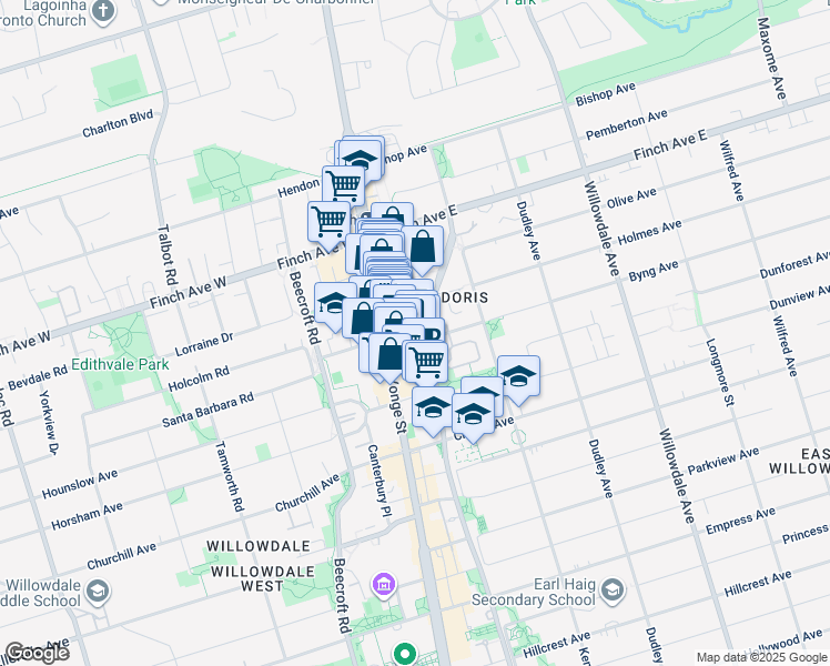 map of restaurants, bars, coffee shops, grocery stores, and more near in Toronto
