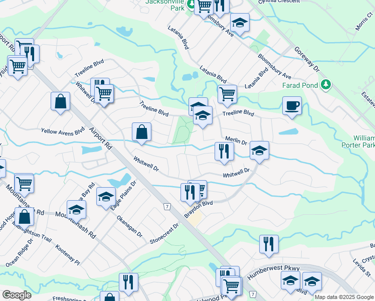 map of restaurants, bars, coffee shops, grocery stores, and more near in Brampton
