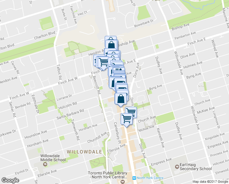 map of restaurants, bars, coffee shops, grocery stores, and more near in Toronto