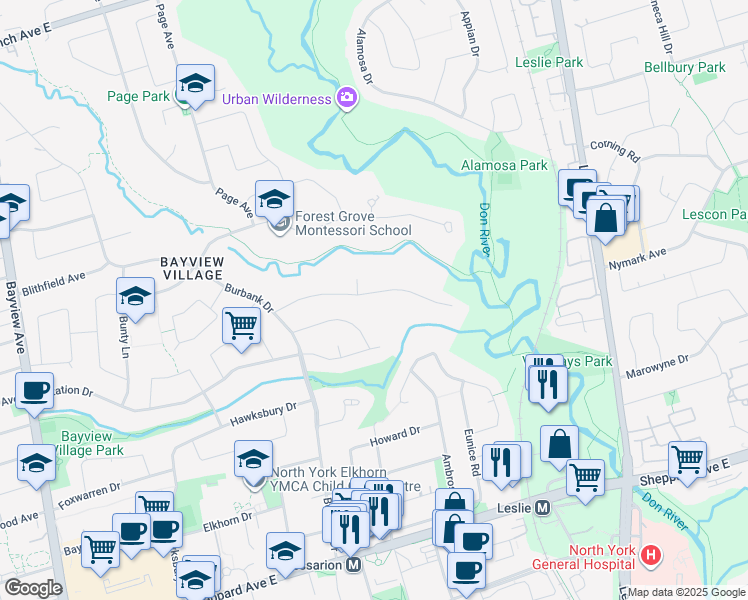 map of restaurants, bars, coffee shops, grocery stores, and more near in Toronto