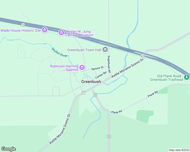 map of restaurants, bars, coffee shops, grocery stores, and more near N6586 Mullet Drive in Glenbeulah