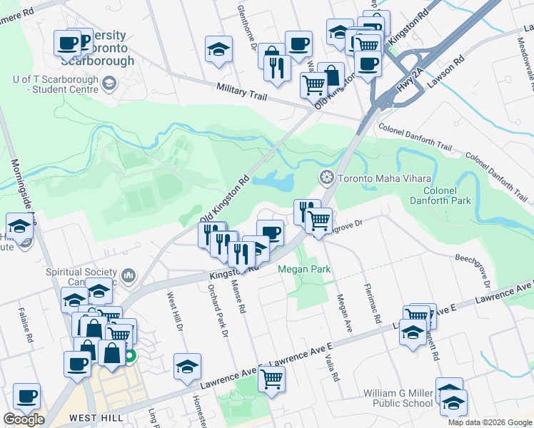 map of restaurants, bars, coffee shops, grocery stores, and more near 4662 Kingston Road in Toronto