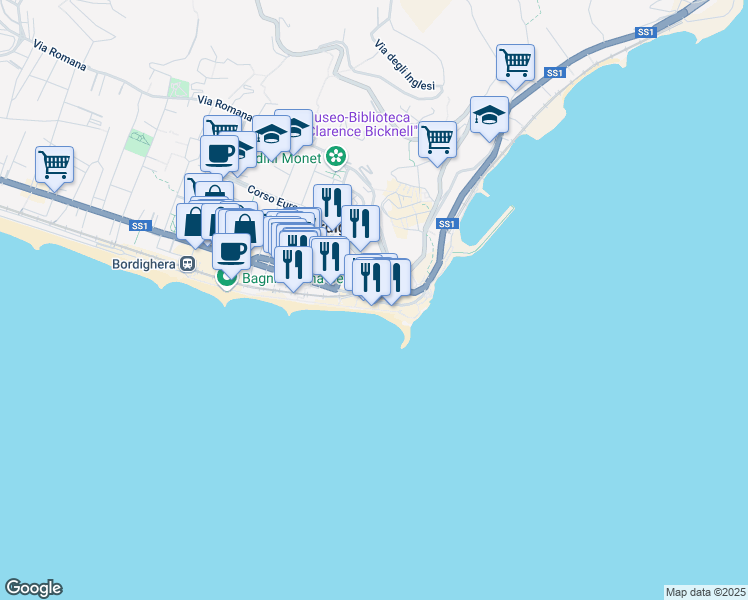 map of restaurants, bars, coffee shops, grocery stores, and more near in Bordighera