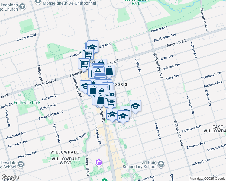 map of restaurants, bars, coffee shops, grocery stores, and more near in Toronto