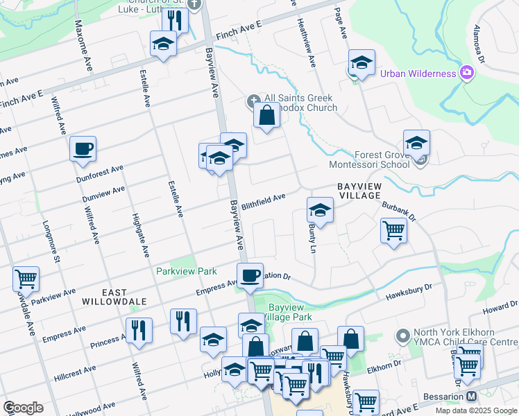map of restaurants, bars, coffee shops, grocery stores, and more near in Toronto
