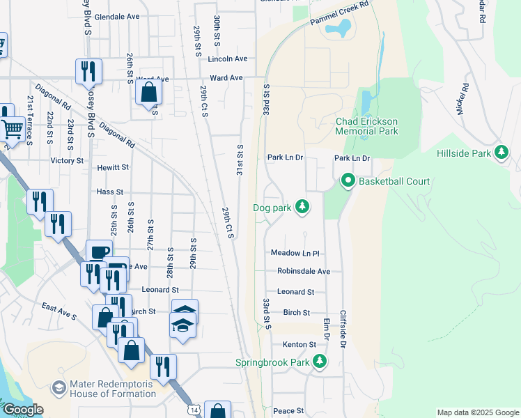 map of restaurants, bars, coffee shops, grocery stores, and more near 3118 Linden Drive in La Crosse