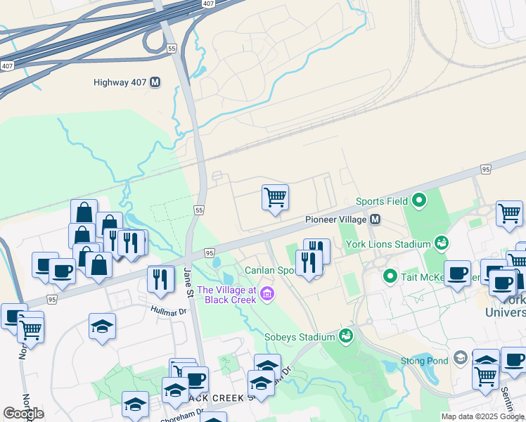 map of restaurants, bars, coffee shops, grocery stores, and more near 2900 Steeles Avenue West in Vaughan