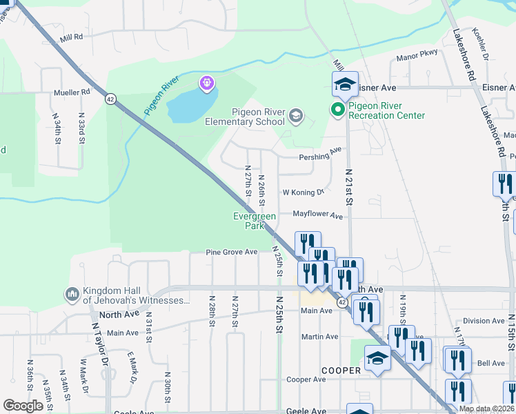 map of restaurants, bars, coffee shops, grocery stores, and more near 3011 Calumet Drive in Sheboygan