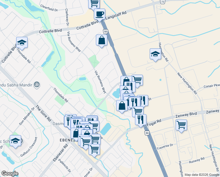 map of restaurants, bars, coffee shops, grocery stores, and more near in Brampton