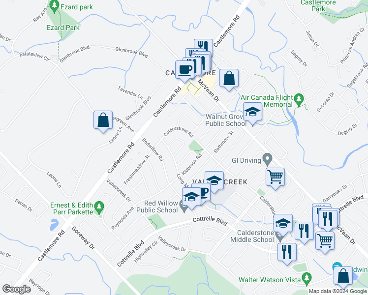 map of restaurants, bars, coffee shops, grocery stores, and more near 34 Shining Willow Crescent in Brampton