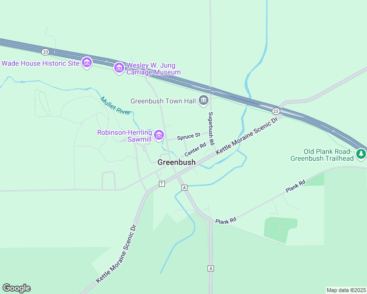 map of restaurants, bars, coffee shops, grocery stores, and more near N6586 Mullet Drive in Glenbeulah