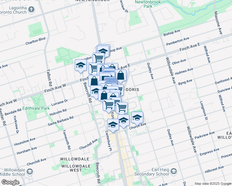 map of restaurants, bars, coffee shops, grocery stores, and more near 15 Holmes Avenue in Toronto