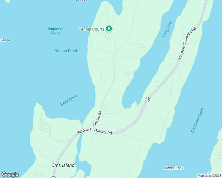 map of restaurants, bars, coffee shops, grocery stores, and more near 59 Bayview Road in Harpswell