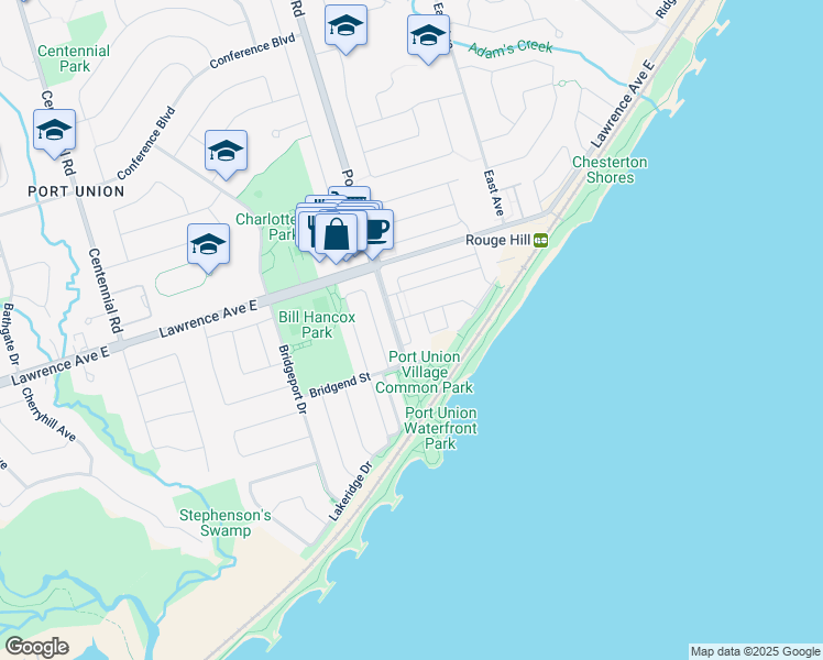 map of restaurants, bars, coffee shops, grocery stores, and more near 11 Schooner Lane in Toronto
