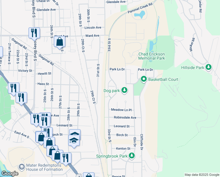 map of restaurants, bars, coffee shops, grocery stores, and more near 3118 Linden Drive in La Crosse