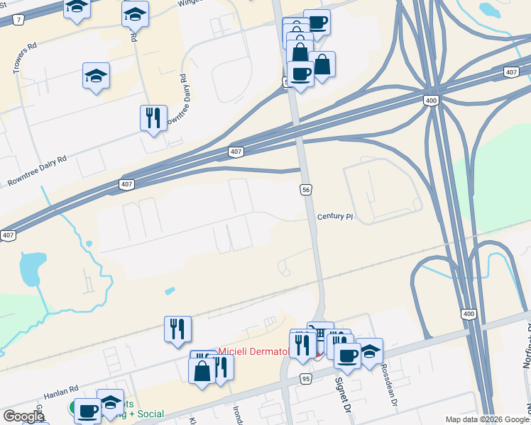 map of restaurants, bars, coffee shops, grocery stores, and more near 75 Aviva Park Drive in Vaughan